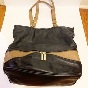 Olivia + Joy Black Tan Large zipper Tote Faux Leather